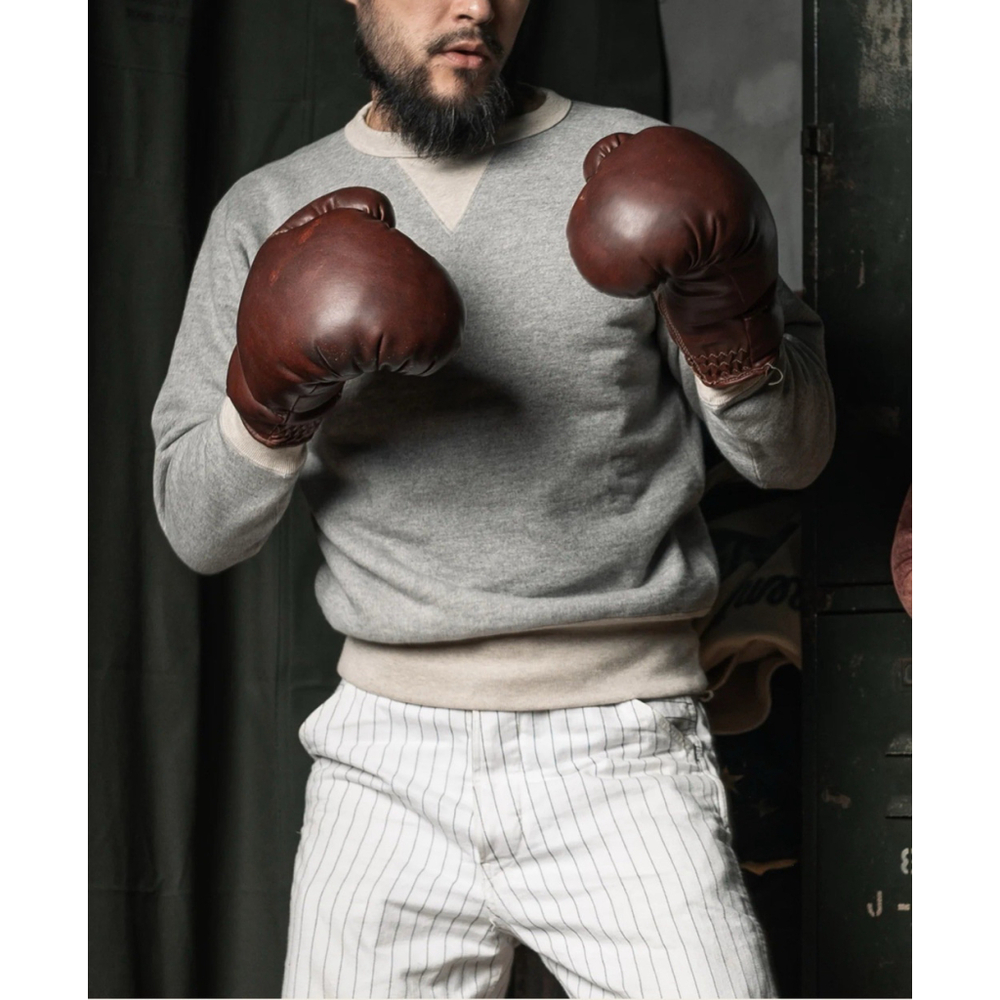 Bronson 1930's V-Neck Insert Boxing Sweatshirt Heather Grey Winter Mens Pullover